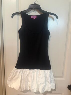 Edikted Black Tank Dress with White Bubble Hem